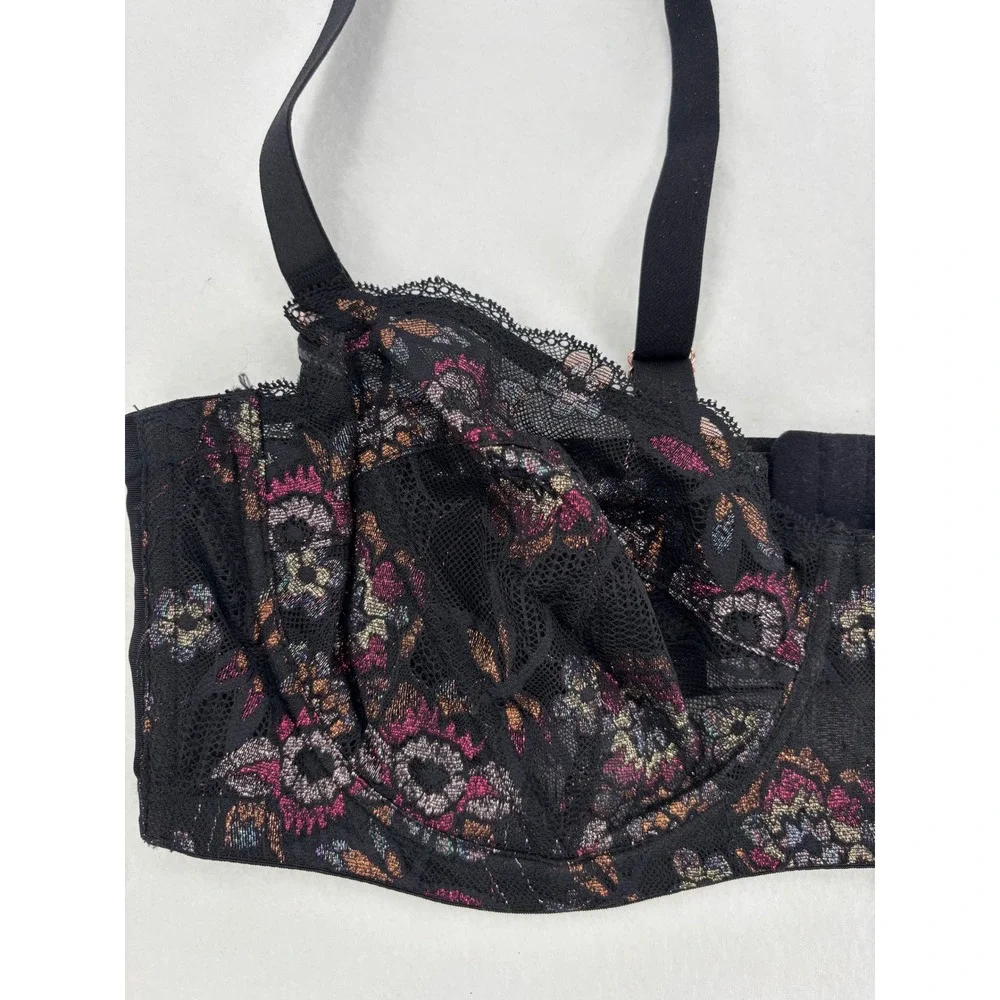 Savage X Fenty Nymph Nouveau Lace Bra Womens 38D Black Metallic Floral‎ Lace